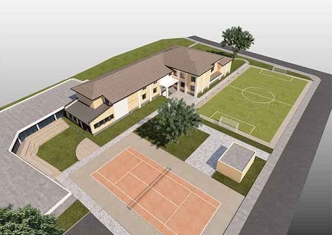Визуализация на комплекса с футболното игрище и кортовете